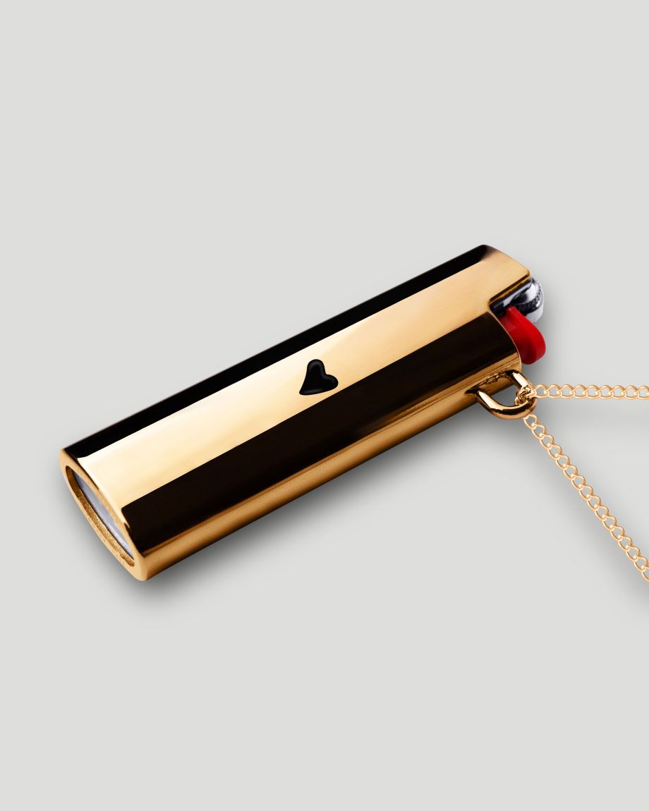 Golden lighter case necklase Heart