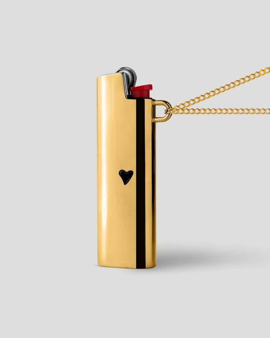 Golden lighter case necklase Heart