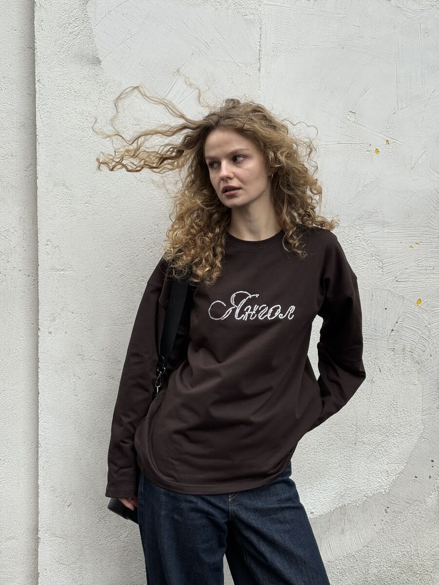 Лонгслів щільний oversize шоколадний  "Янгол"