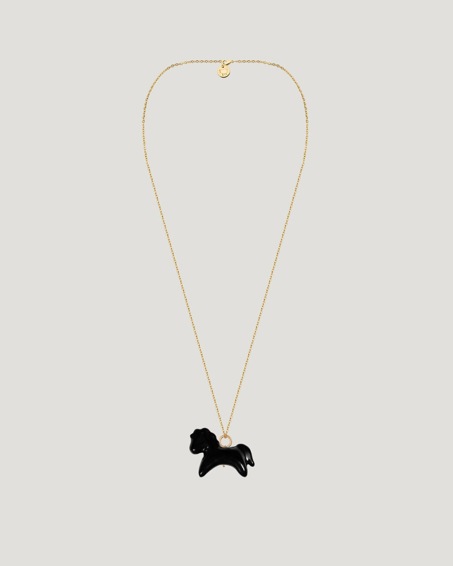 Підвіс Коник чорний на ланцюжку в золотій фурнітурі
