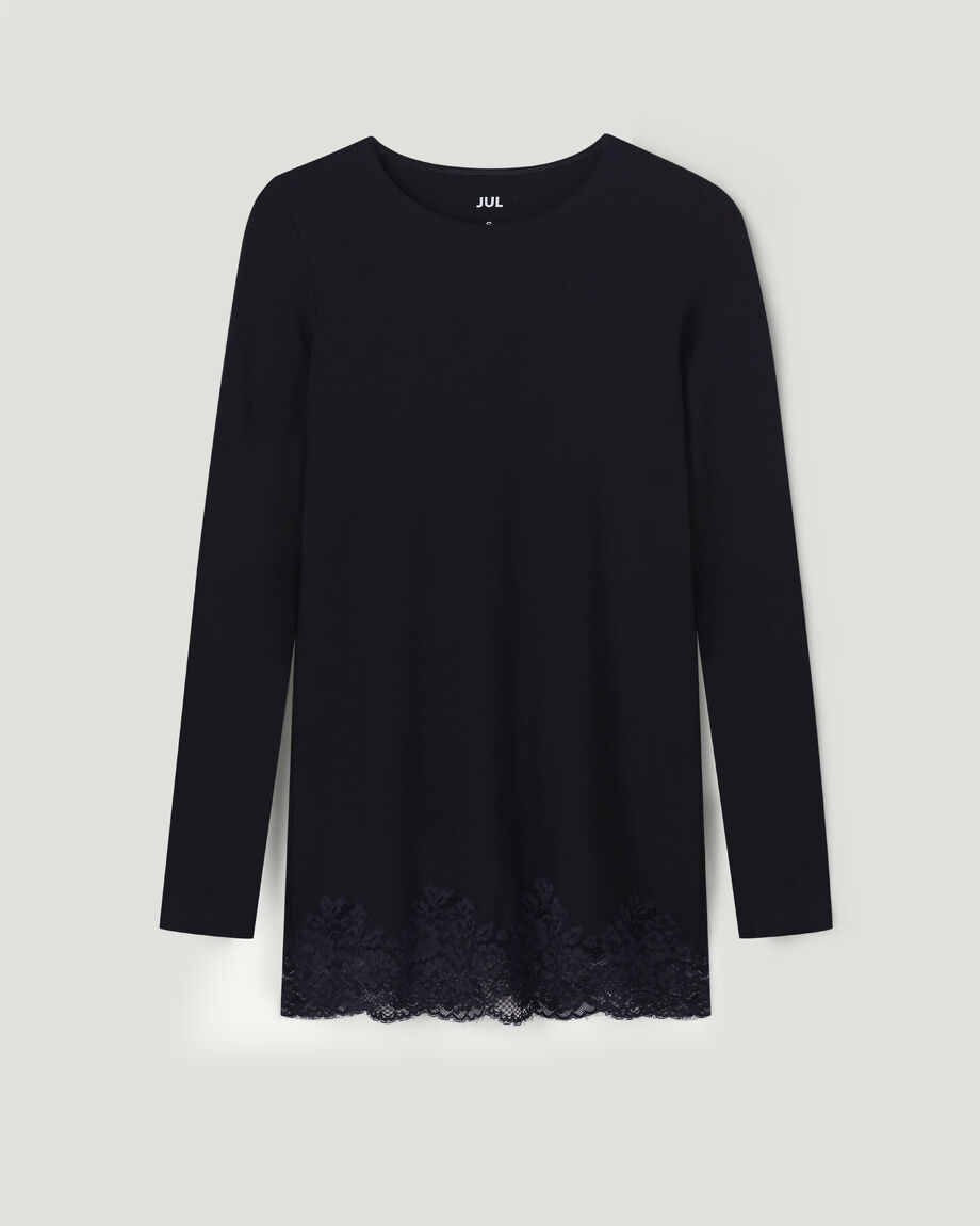 Black Knit Mini Dress with Lace