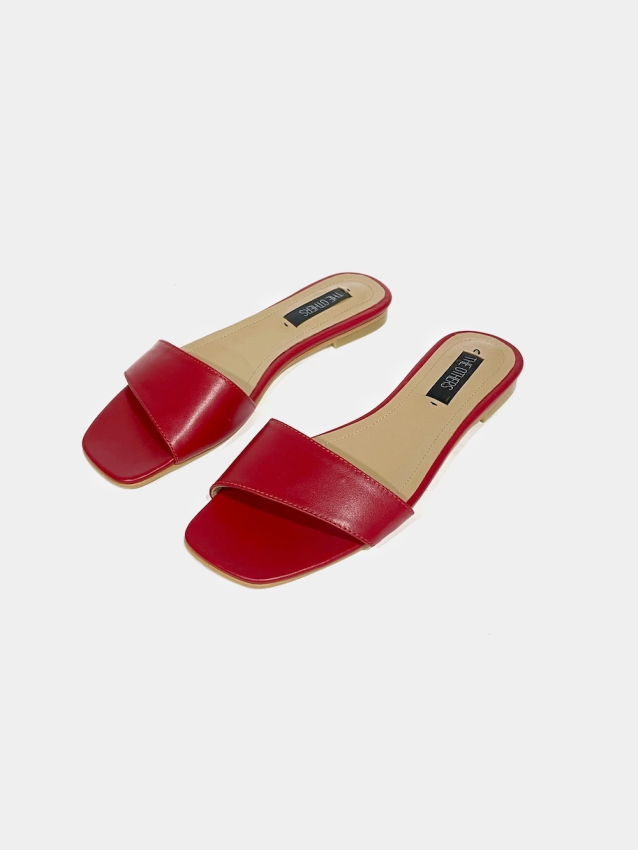 Red leather flip flops