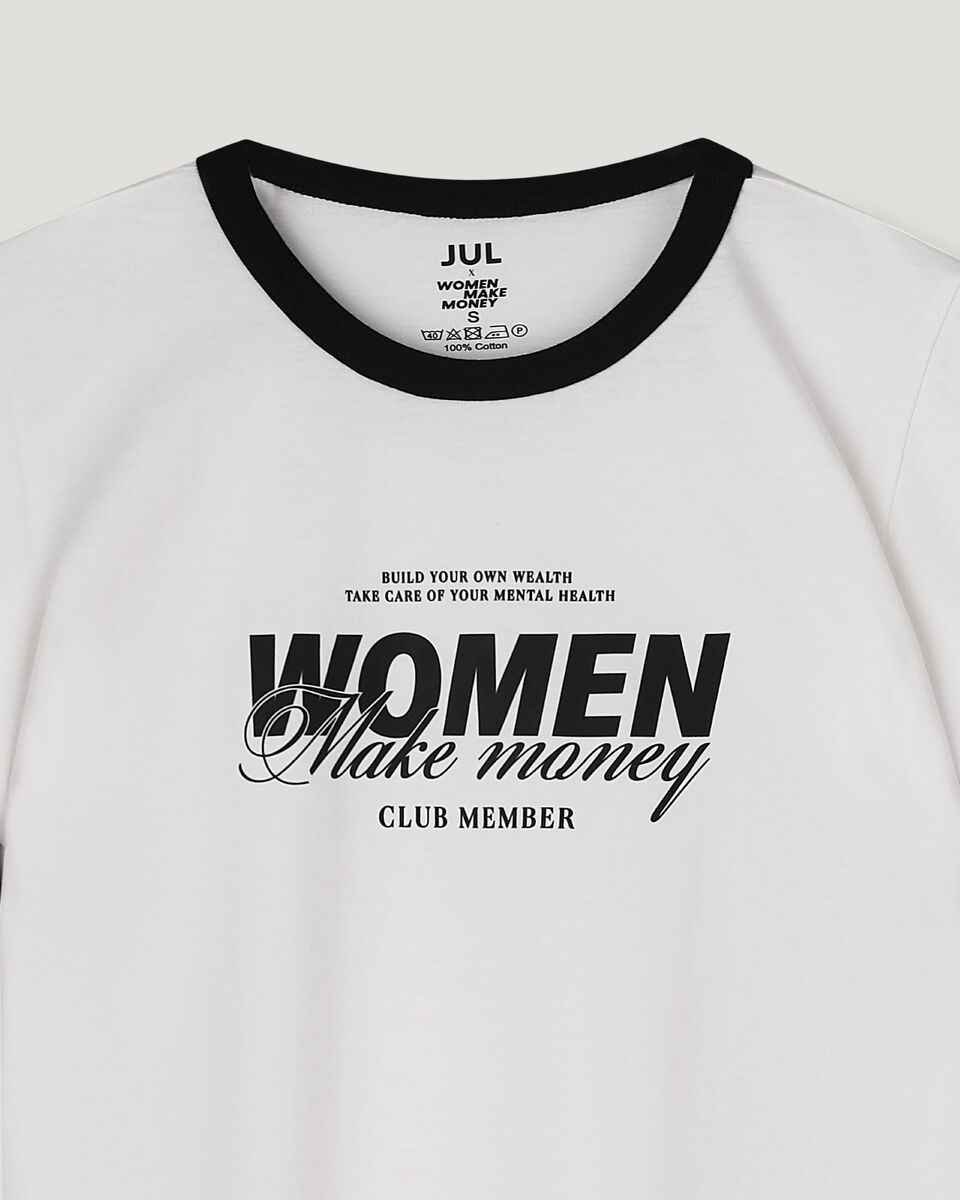 Футболка молочна з чорним кантом “Women make money”