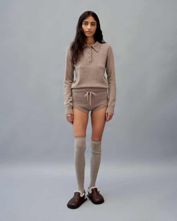 Light brown melange knitted cropped shorts with cashmere addition KATSURINA + JUL
