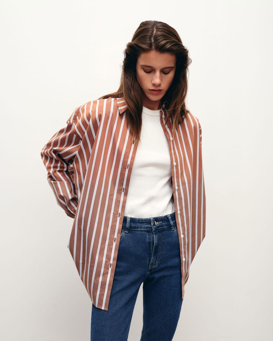 Brown oversized white striped shirt