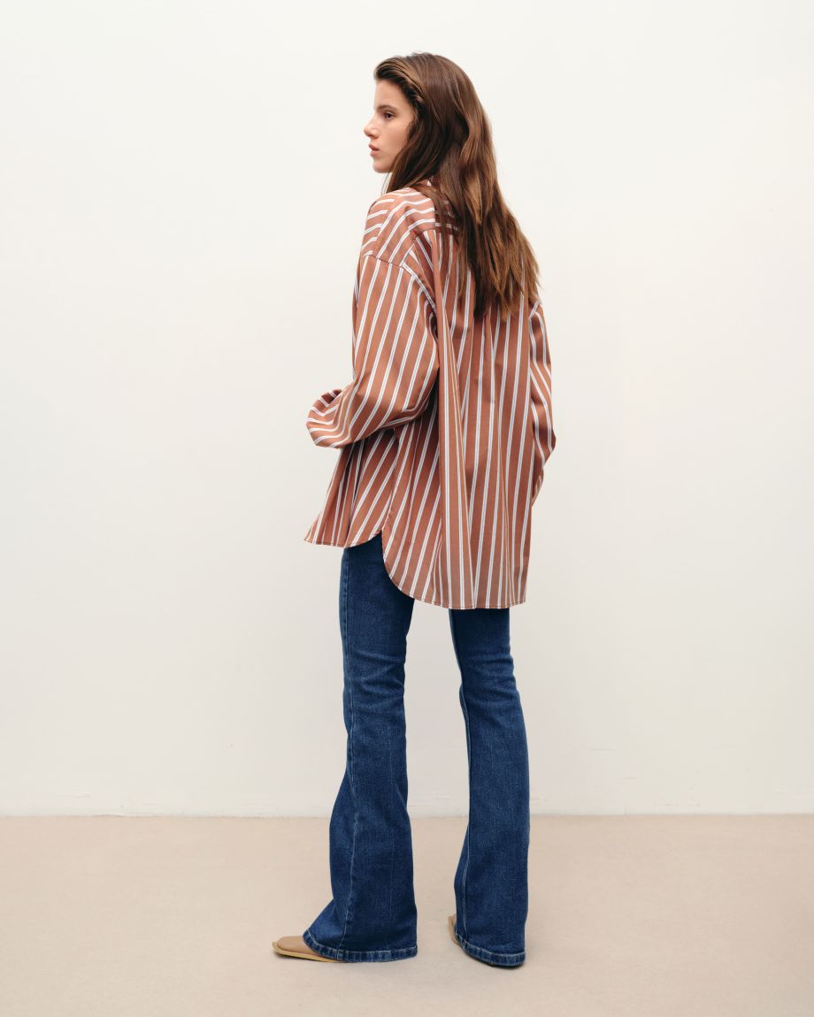 Brown oversized white striped shirt