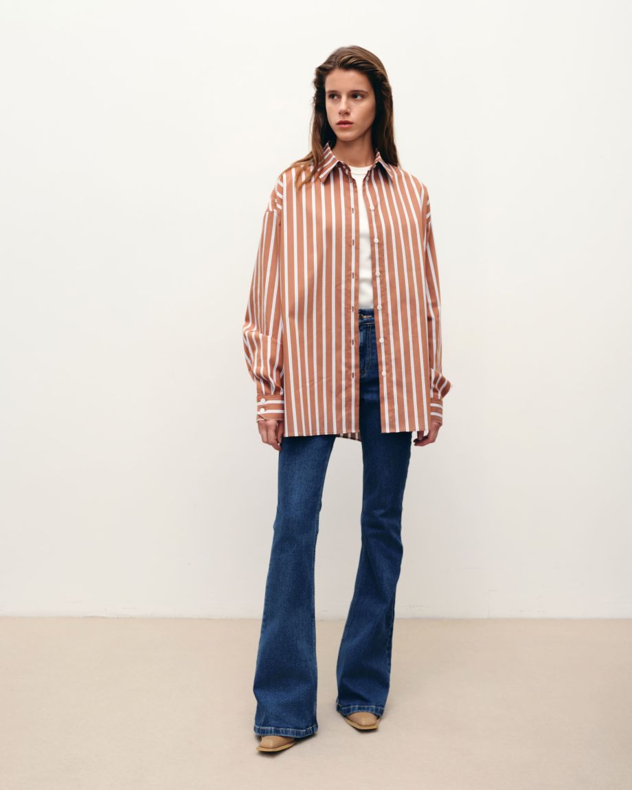 Brown oversized white striped shirt