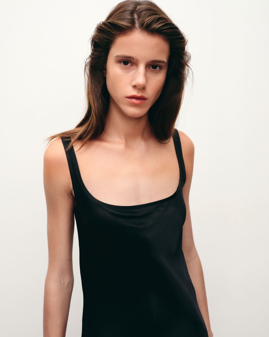 Black midi slip dress with an open back