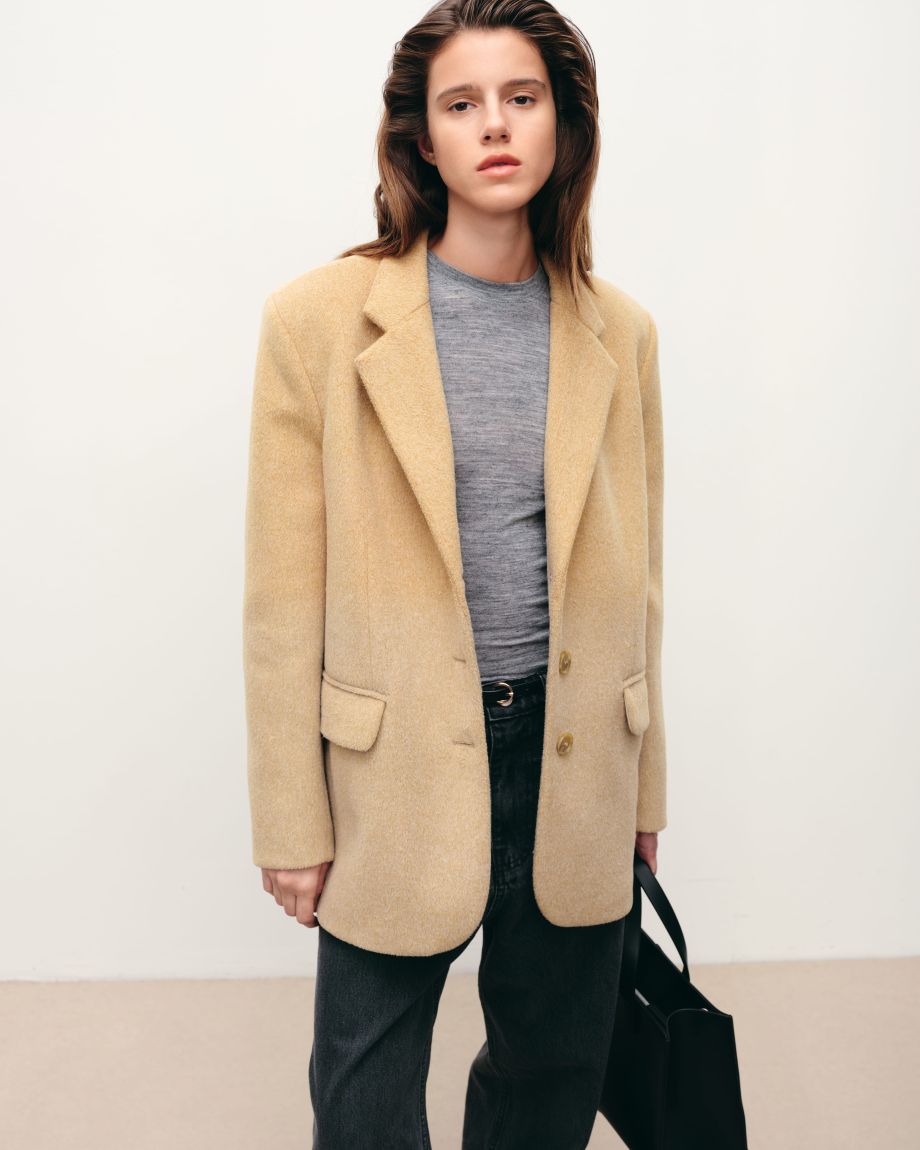 Beige coat pile fabric jacket