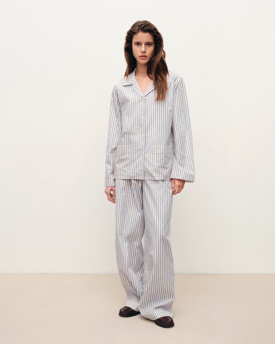 Yellow-blue striped pajama shirt