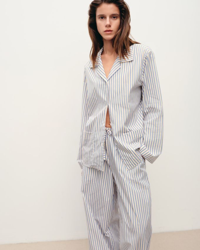 Yellow-blue striped pajama shirt