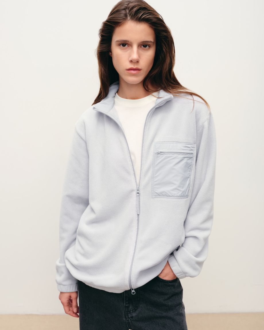 Blue fleece sweatshirt with a zipper