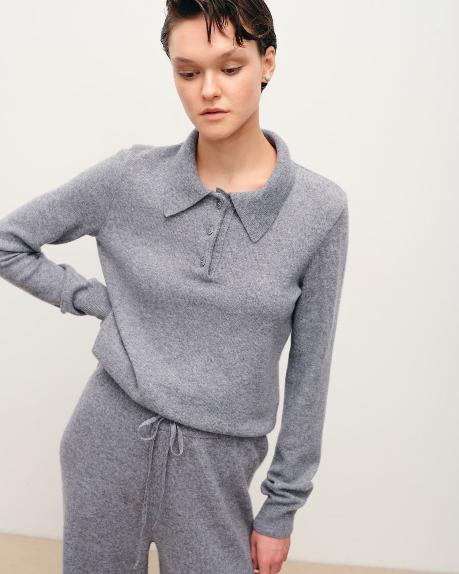 Gray polo sweater 100% cashmere