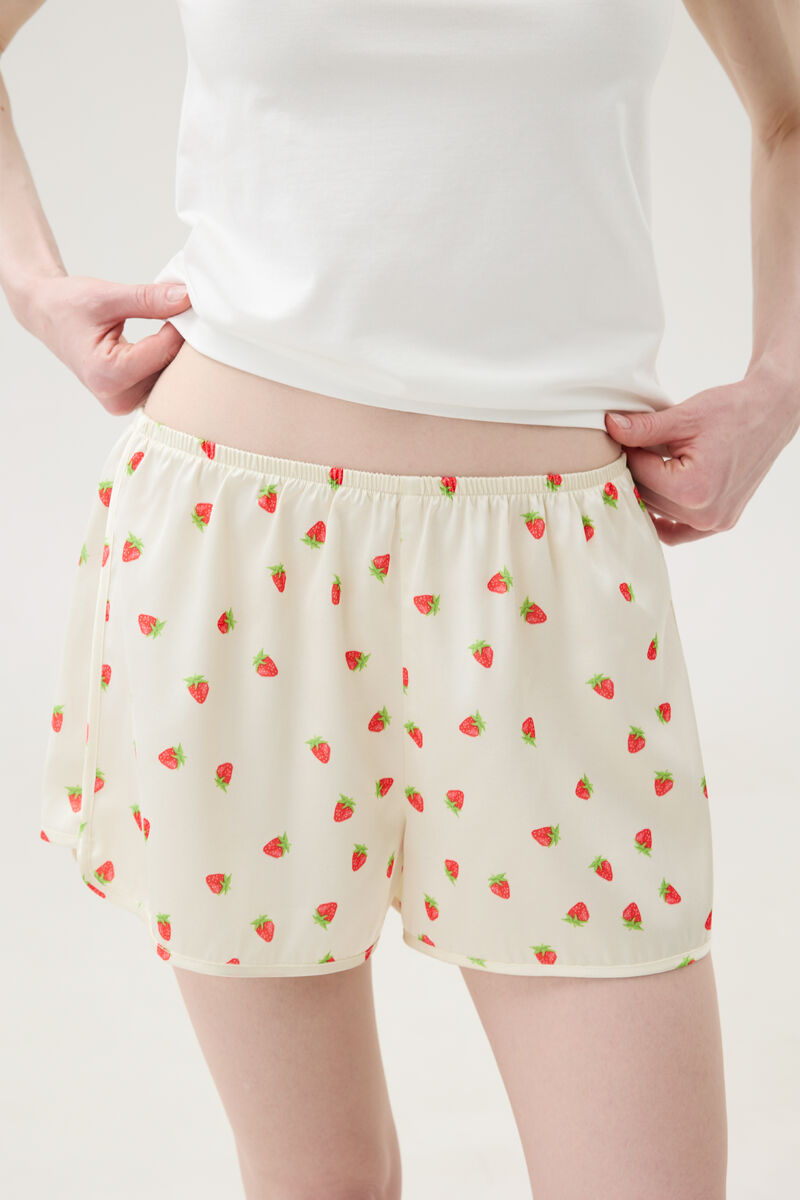 Milky Satin Shorts in Strawberry Print