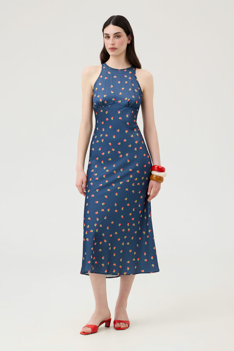 Off-Shoulder Midi Dress in Strawberry Print