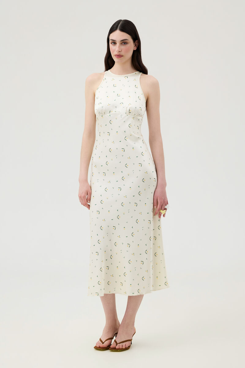 Off-Shoulder Midi Dress in Dandelion Print