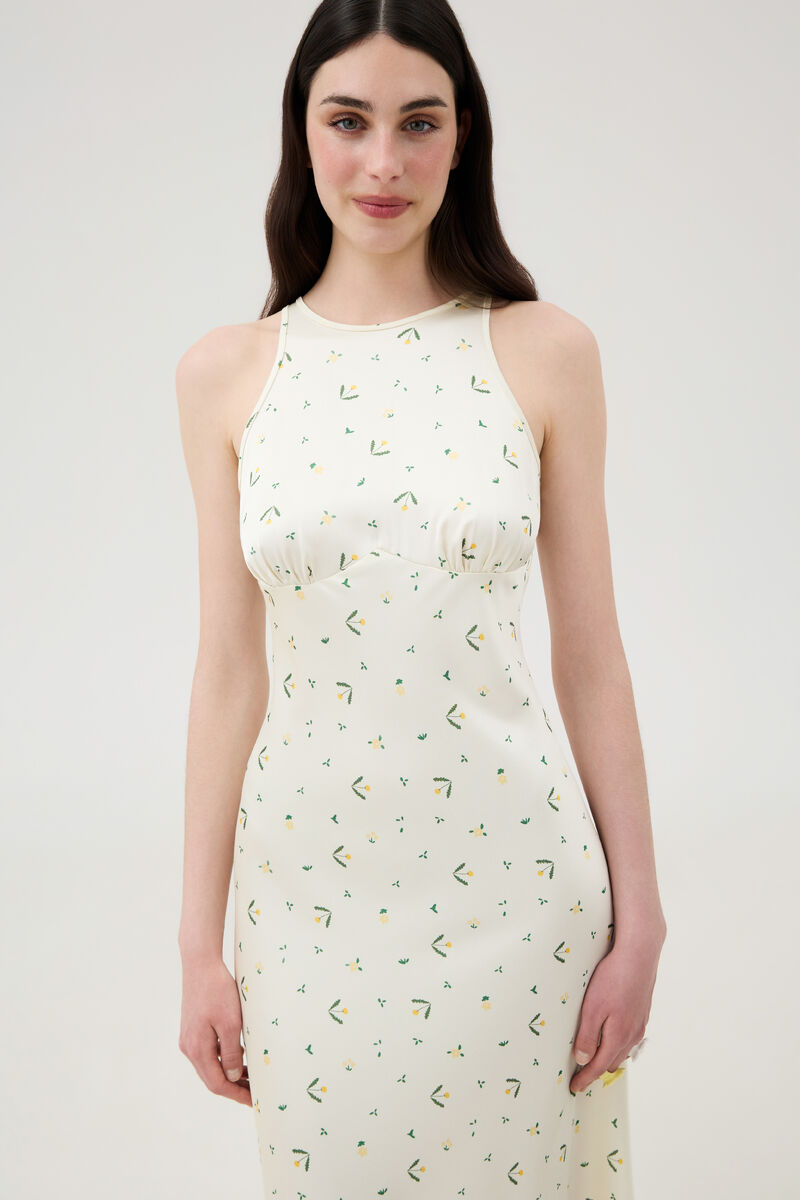 Off-Shoulder Midi Dress in Dandelion Print
