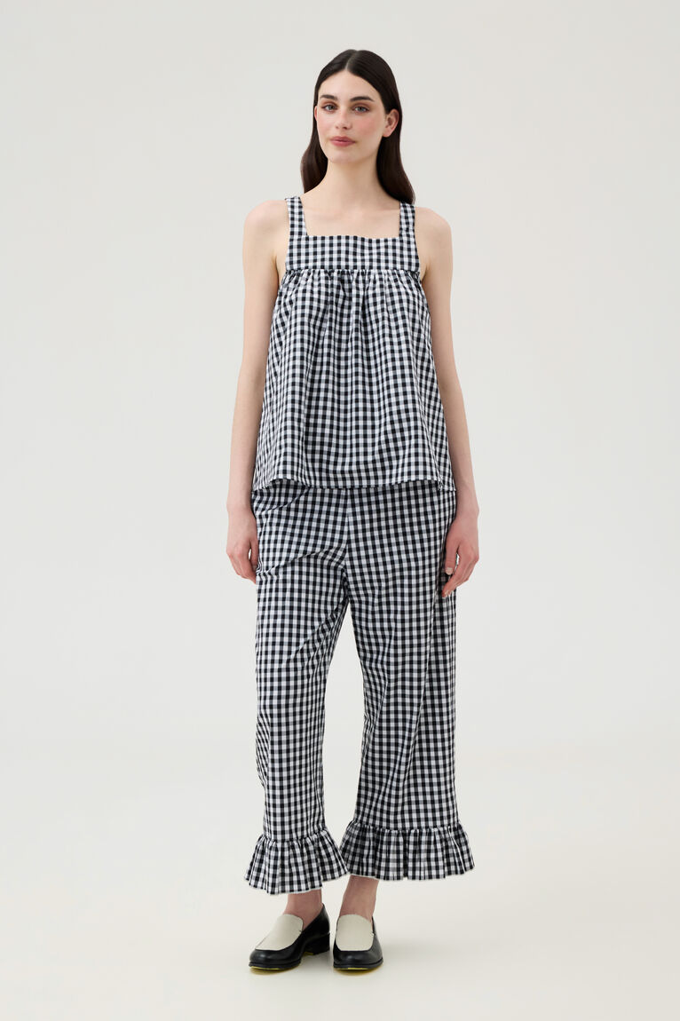 Black and White Check Trousers with Ruffles