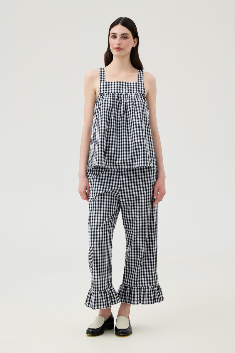 Black and White Check Trousers with Ruffles