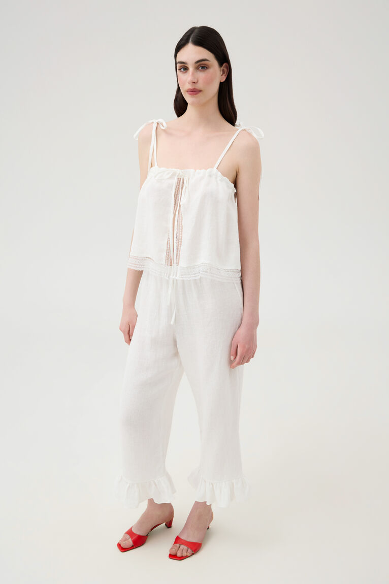 Milky Linen Trousers with Ruffles