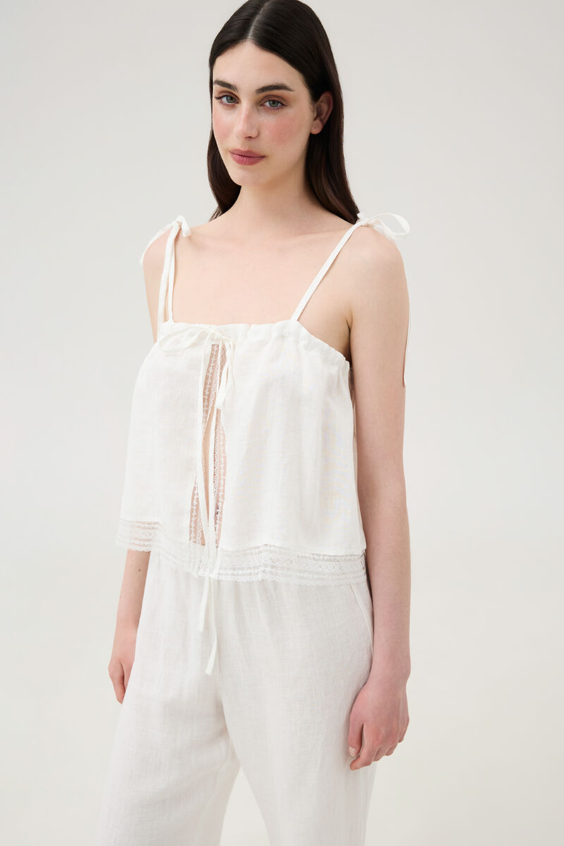 Milk Linen Gathered Top