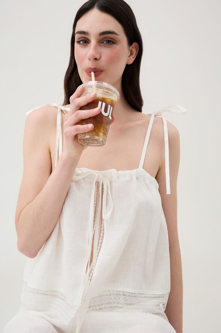 Milk Linen Gathered Top
