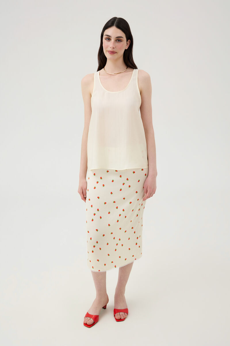 Milk Strawberry Print Midi Skirt
