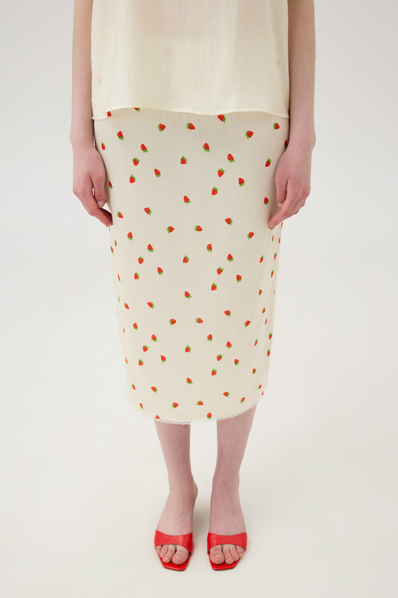 Milk Strawberry Print Midi Skirt