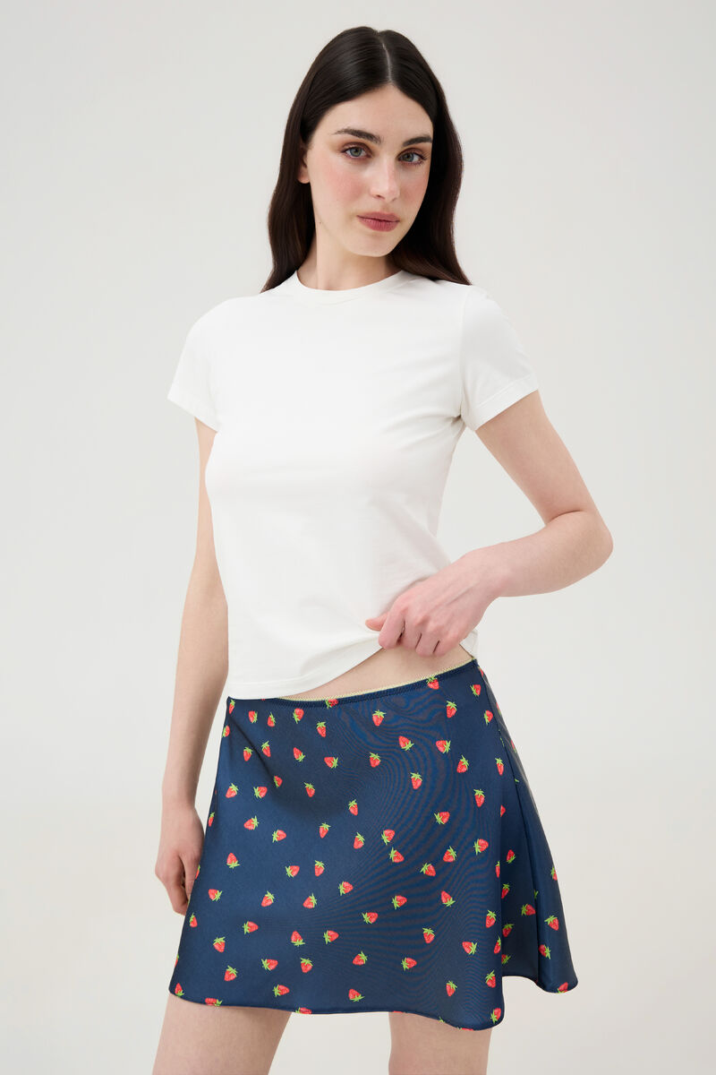 Blue Mini Skirt in Strawberry Print