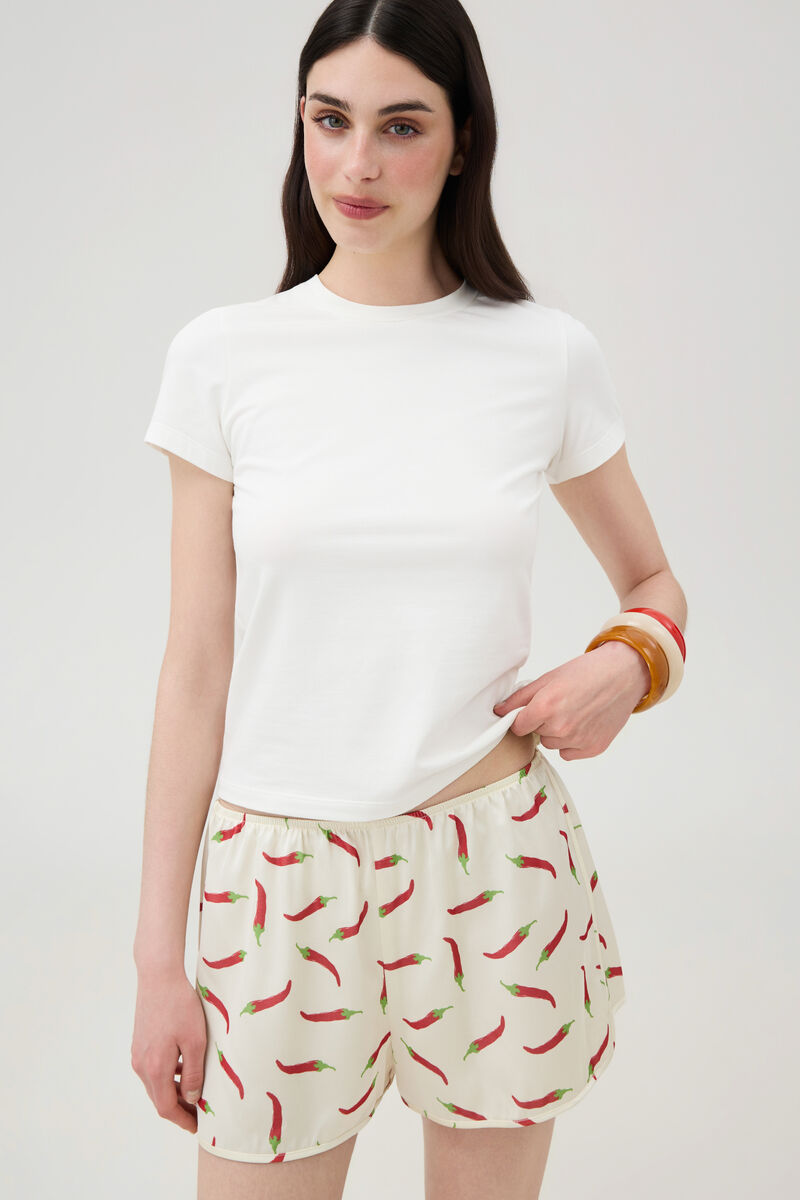 Milky Satin Shorts in Pepper Print
