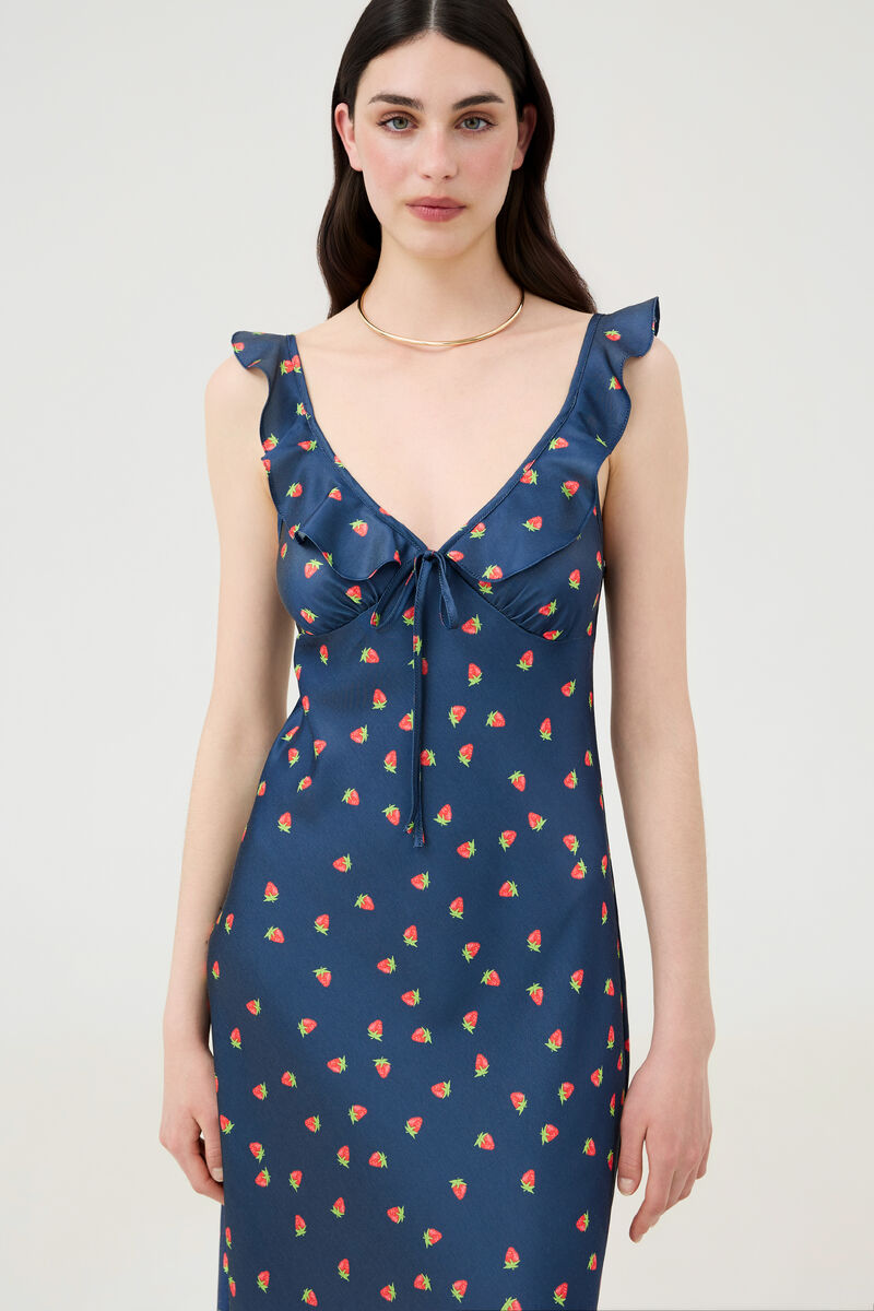 Midi Dress with Ruffles in Strawberry Print