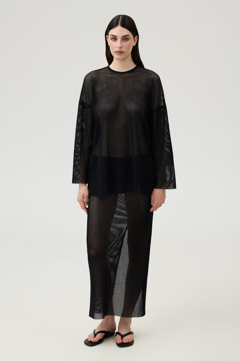 Black Cotton Mesh Skirt