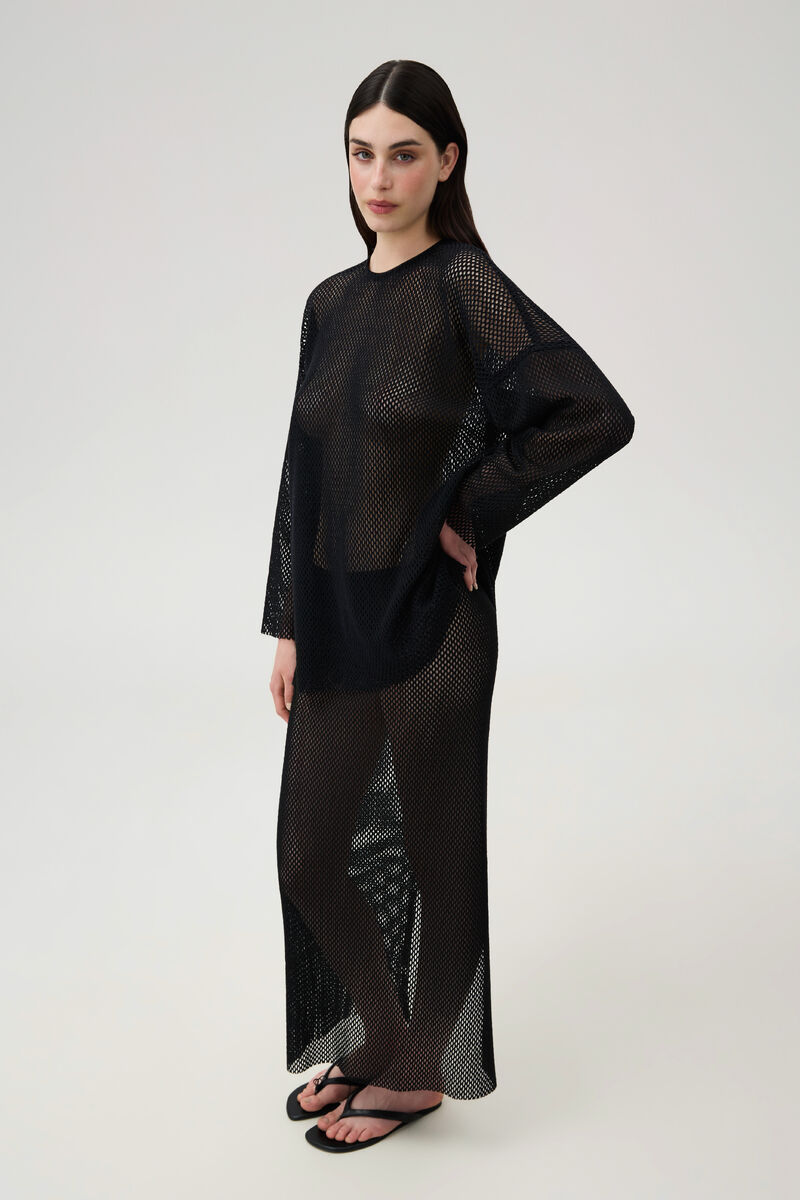 Black Oversize Cotton Mesh Longsleeve