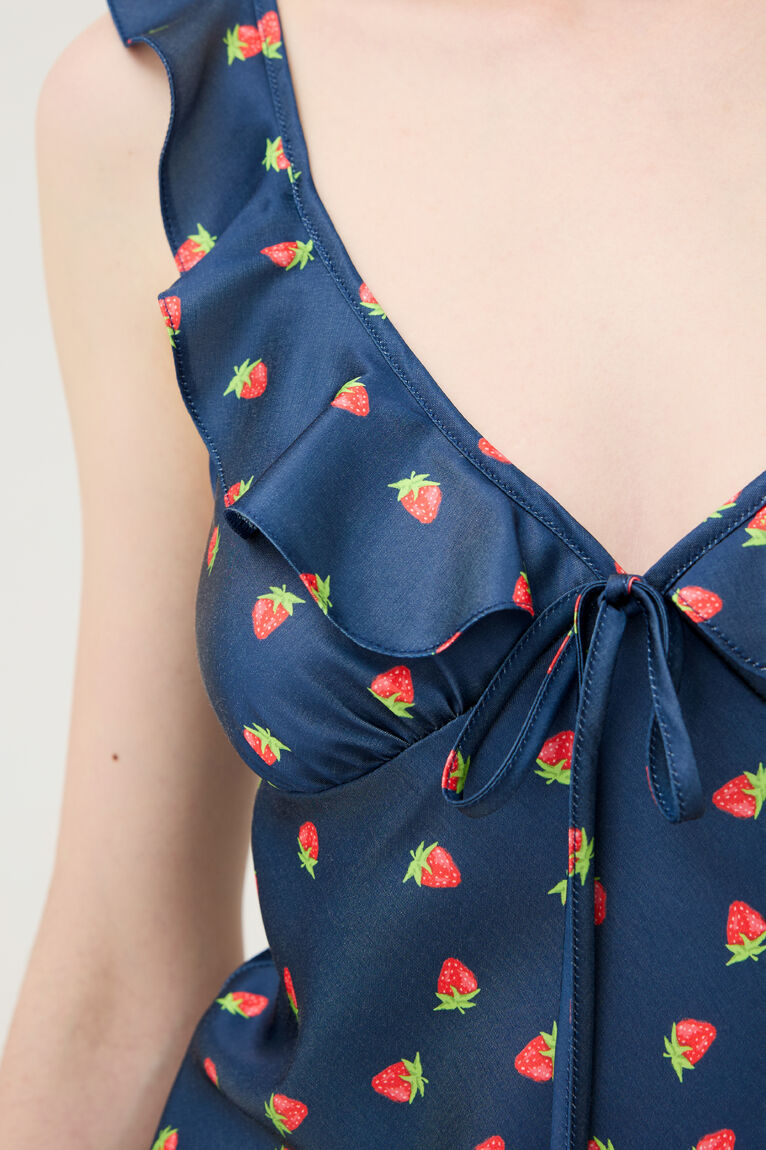 Midi Dress with Ruffles in Strawberry Print