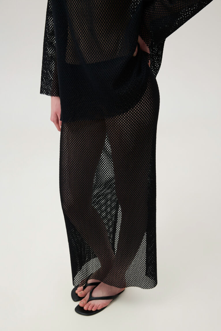 Black Cotton Mesh Skirt