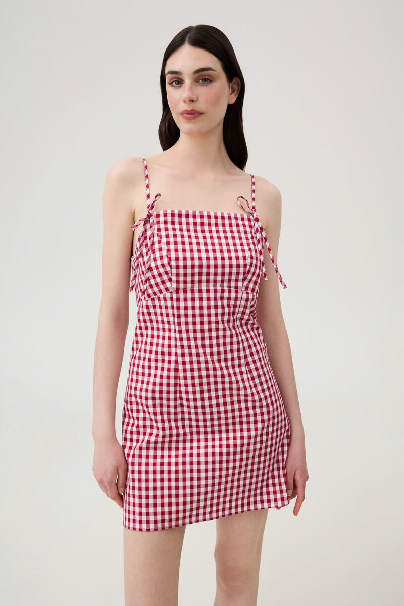 Mini Dress on Thin Straps in Red and White Check