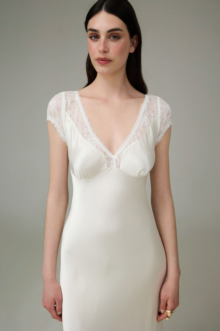 Milky Maxi Dress with Lace Neckline