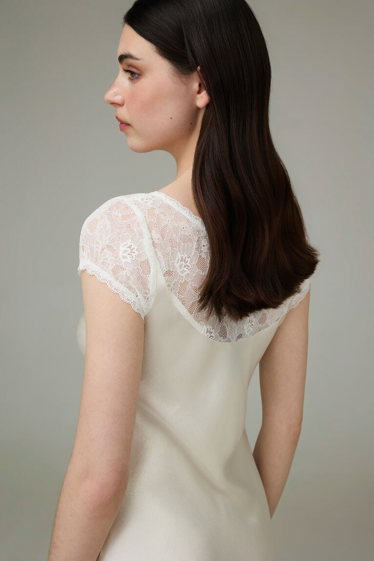 Milky Maxi Dress with Lace Neckline