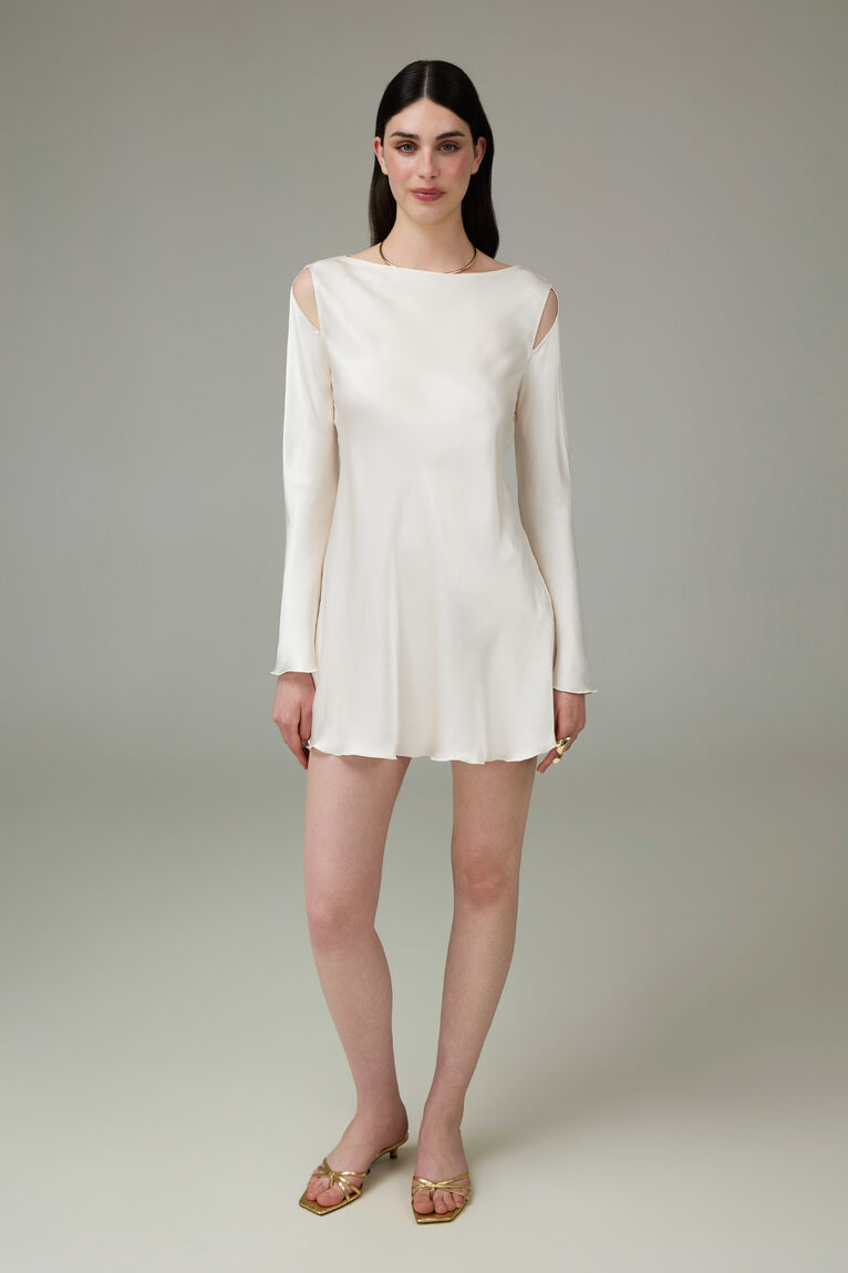Milky Mini Dress with Shoulder Cut-Outs