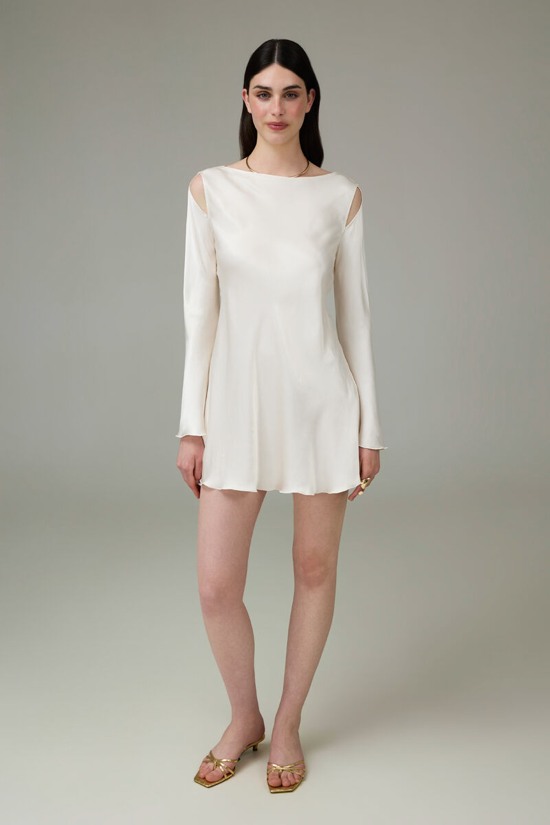 Milky Mini Dress with Shoulder Cut-Outs