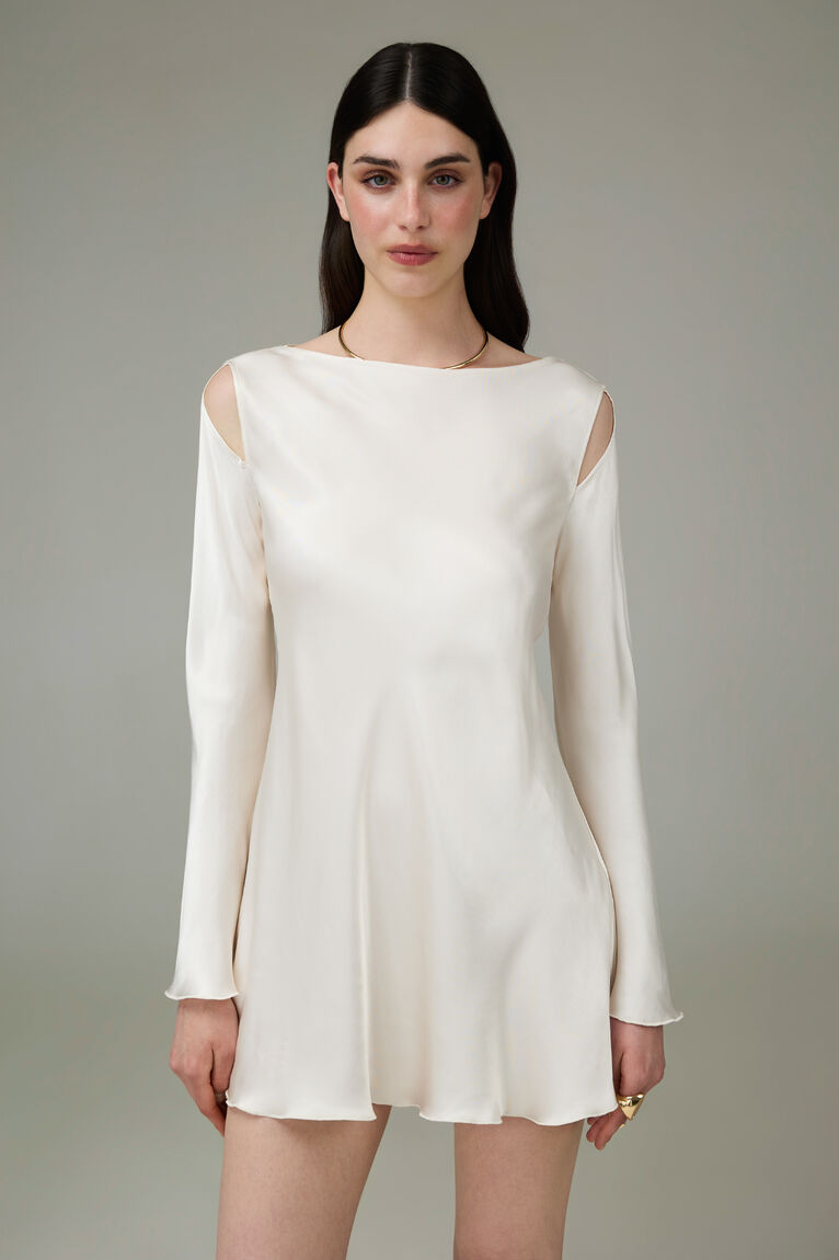 Milky Mini Dress with Shoulder Cut-Outs