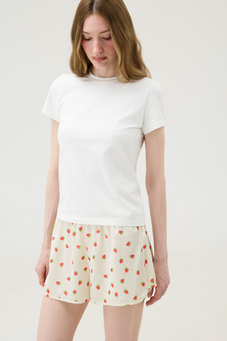 Milky Satin Shorts in Strawberry Print