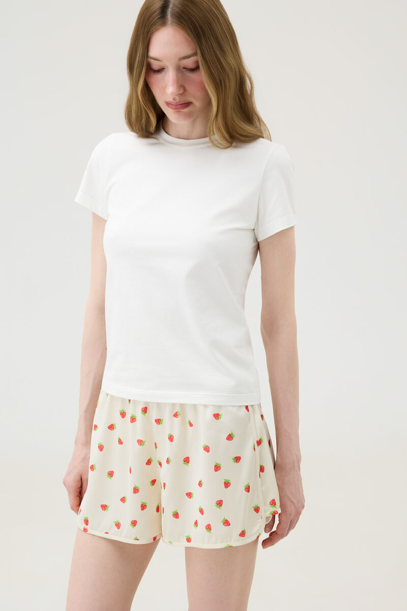 Milky Satin Shorts in Strawberry Print