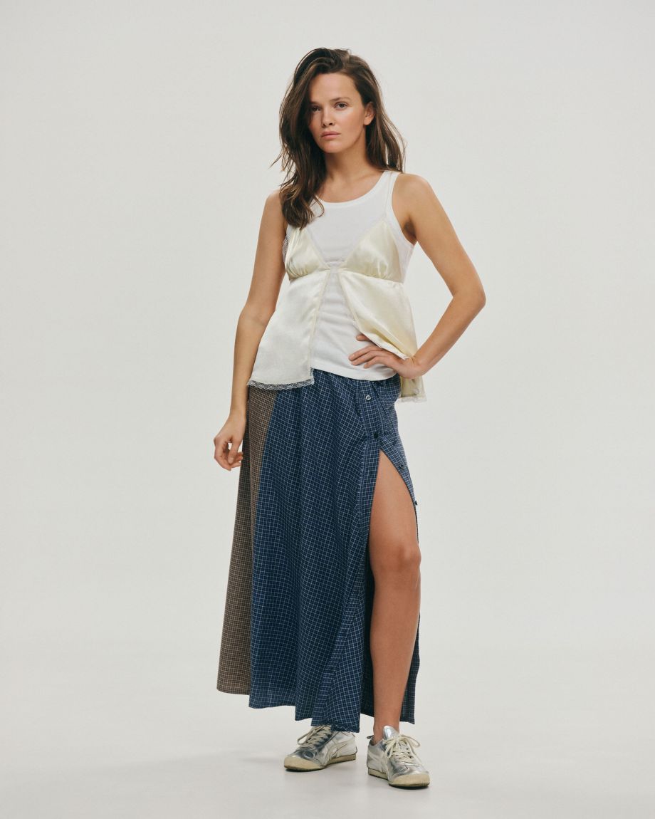 Blue-brown flannel midi skirt JUL x EBAUT