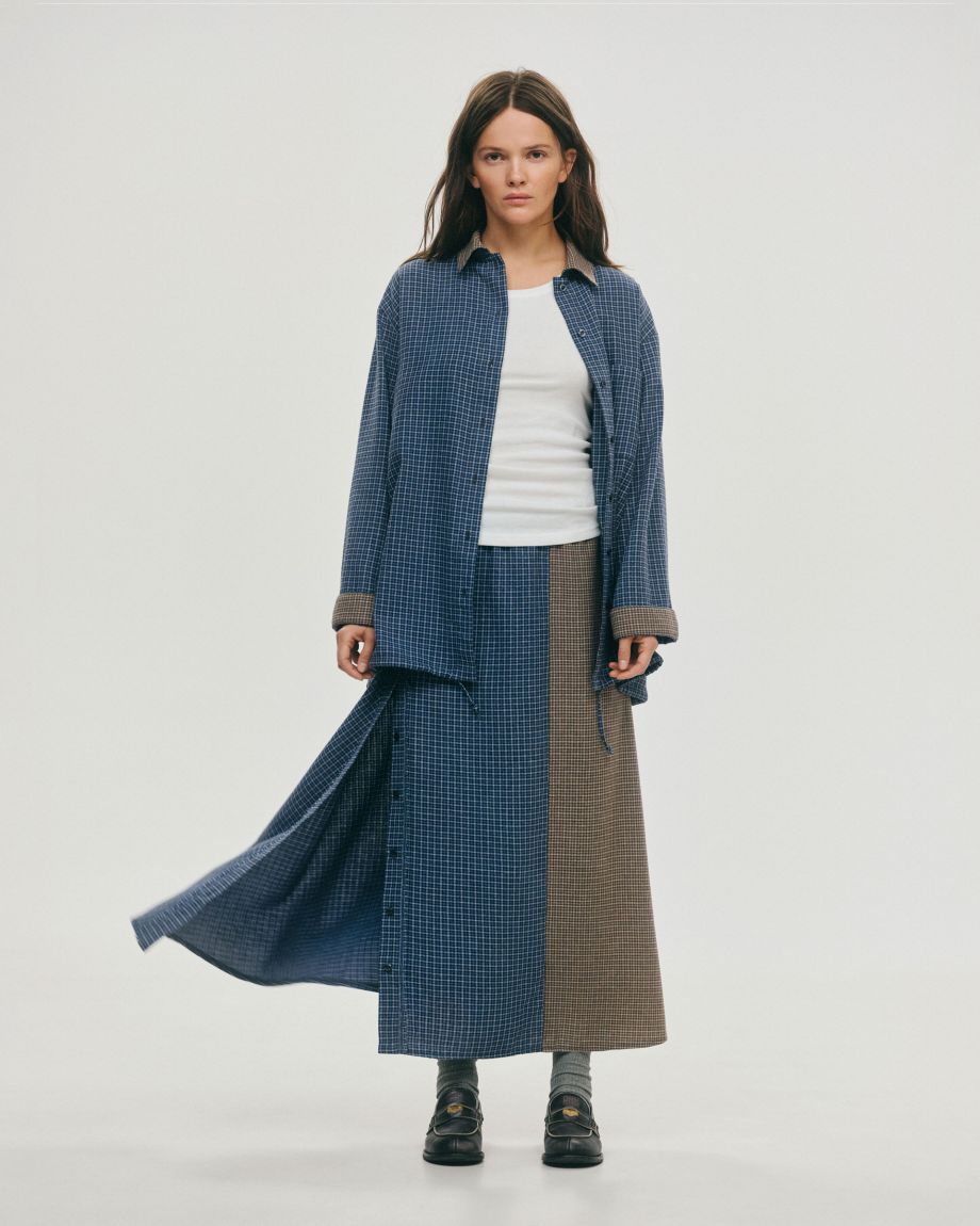 Blue-brown flannel midi skirt JUL x EBAUT