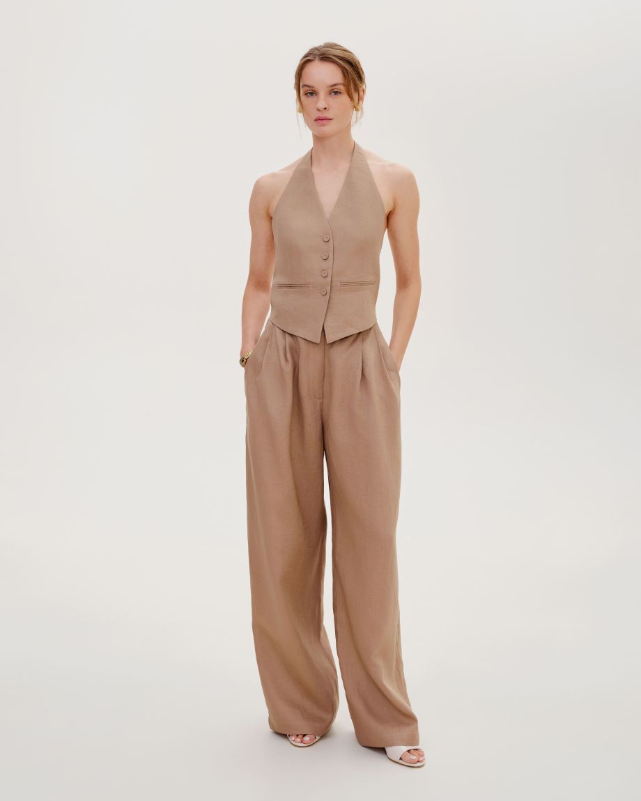 Brown linen darted pants