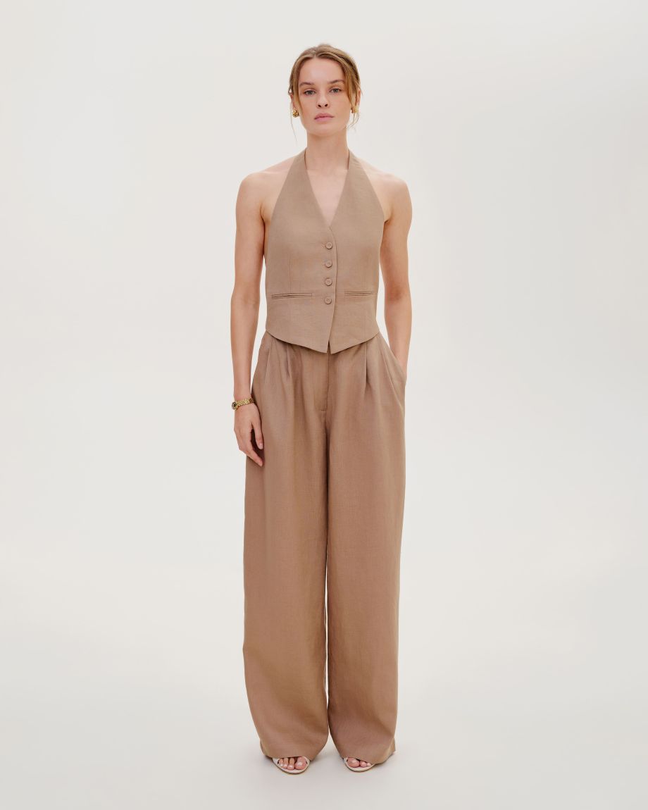 Brown linen vest with an open back