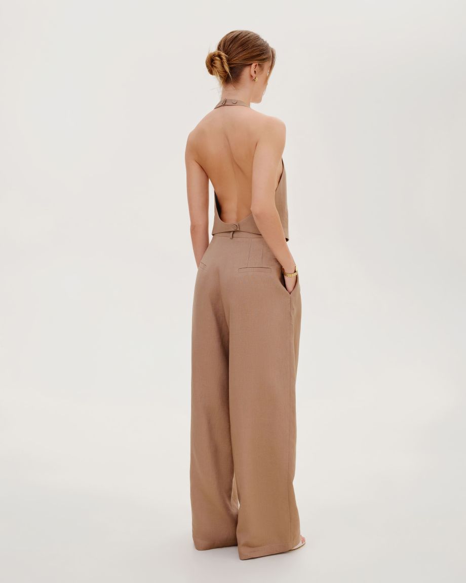 Brown linen vest with an open back