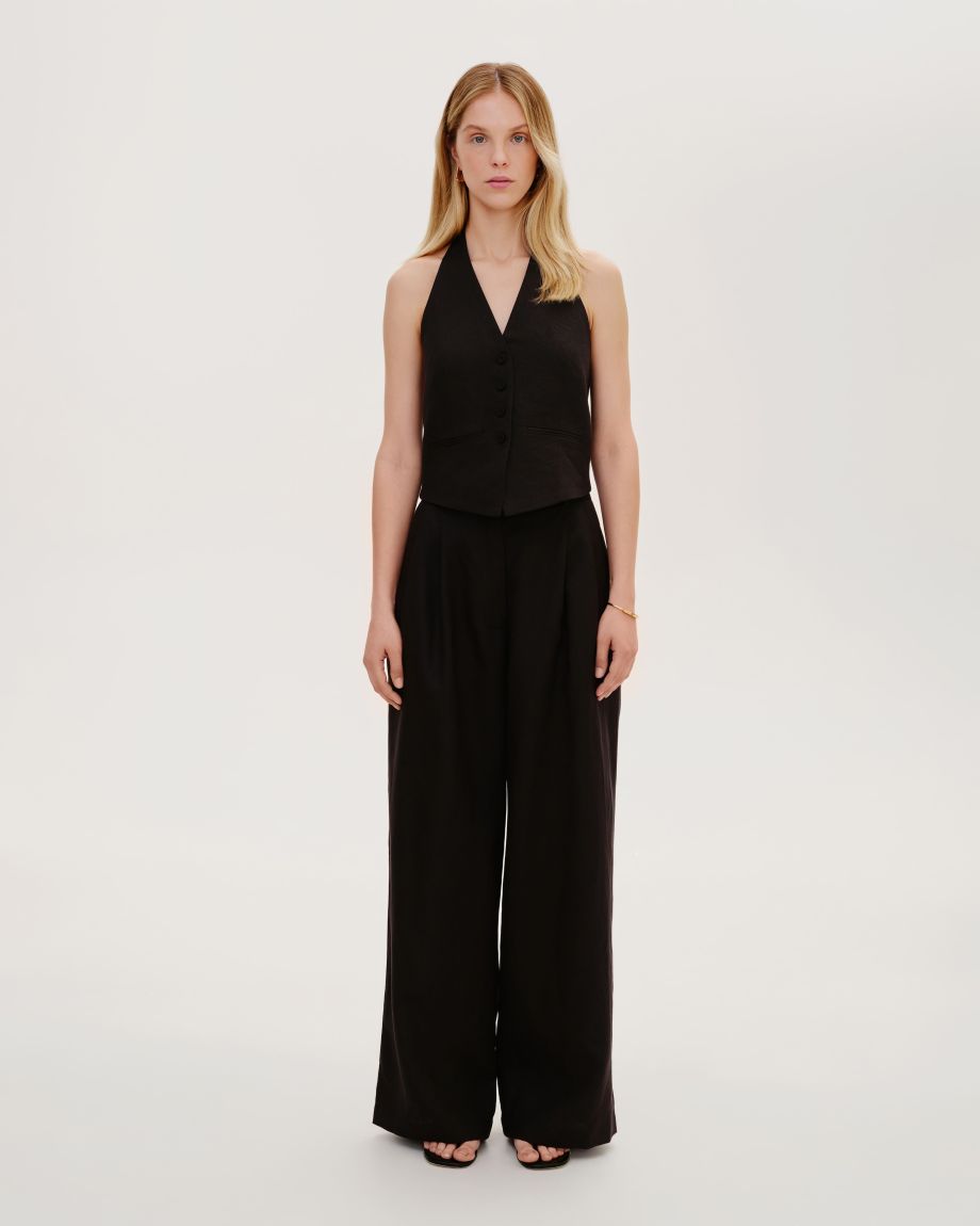 Black linen vest with an open back