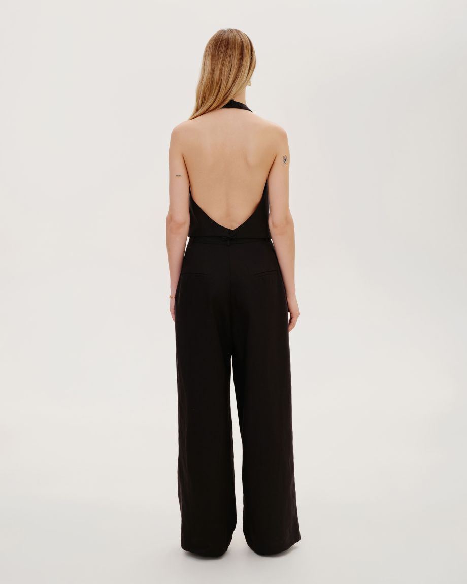 Black linen darted pants